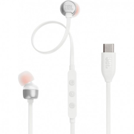 JBL Tune 310 C, Écouteurs filaires Hi-Res, son Pure Bass JBL, connexion USB-C, câble plat anti-nœuds blanc