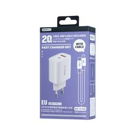 Chargeur Rapide Remax 20W sortie USB-A et C avec Câble USB-C vers Lightning 1 m – Charge Rapide et Synchronisation des Données