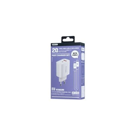 Chargeur Rapide Remax 20W sortie USB-A et C avec Câble USB-C vers Lightning 1 m – Charge Rapide et Synchronisation des Données