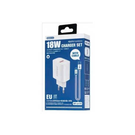 Chargeur Rapide Remax 18W USB-A avec Câble USB-A vers USB-C 1 m – Charge Rapide et Synchronisation des Données