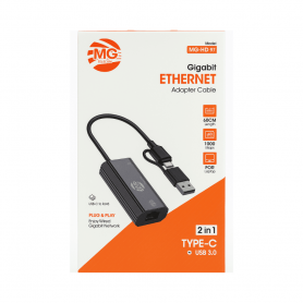 MG HD97 – Adaptateur Ethernet USB-C / USB 3.0 Gigabit RJ45 1000 Mbps, plug & play, compact, noir
