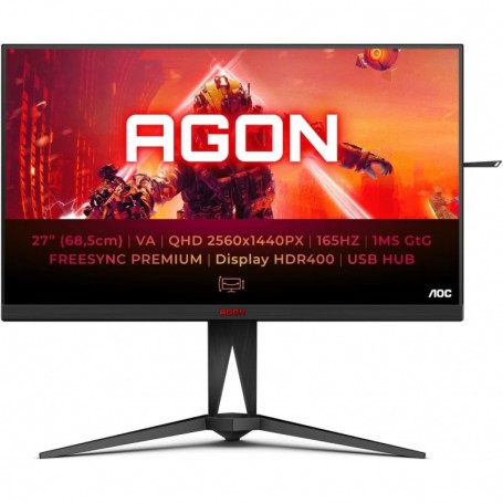 AOC AGON AG275QXN - Moniteur de jeu QHD 27 pouces, 165 Hz, HDMI, DisplayPort, hub USB noir/rouge